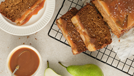 Michelle's ginger & pear loaf with salted caramel sauce